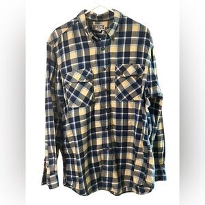 Duluth Trading Flannel Shirt Mens Sz L Tall Plaid Blue‎ And Yellow